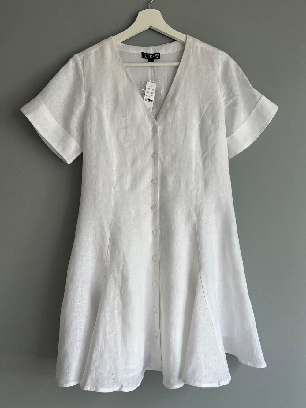 J.Crew NWT $168 Women's Fleur Linen Mini Dress White 4 Coastal Minimalist CS956